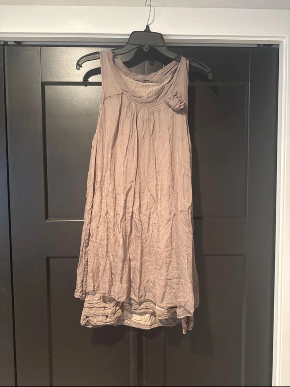 Tempo Paris Taupe Sleeveless Swing Dress with Rosette